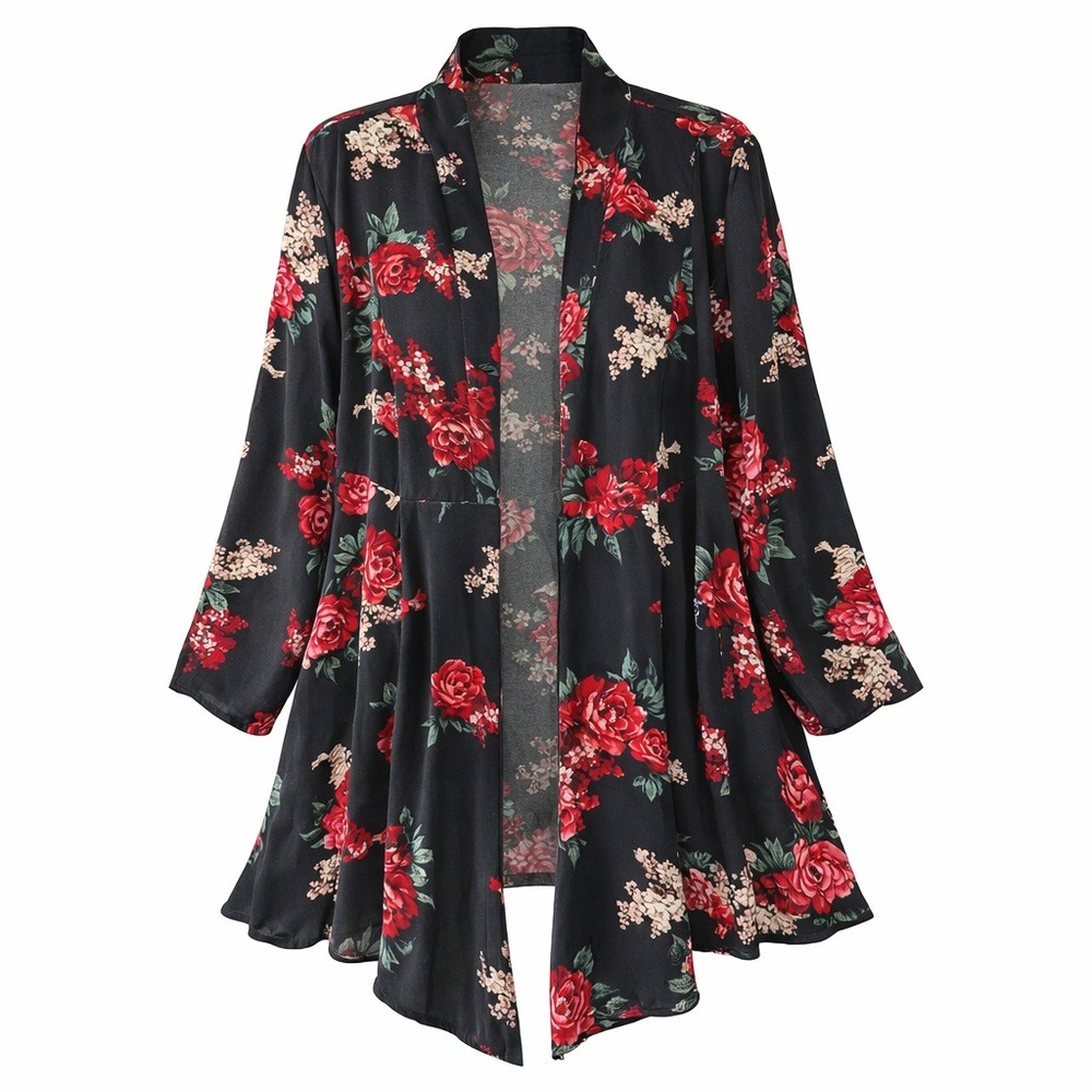 Torrid Black Red Floral Dark Romantic Topper Kimono Cardigan Size 2X One Button